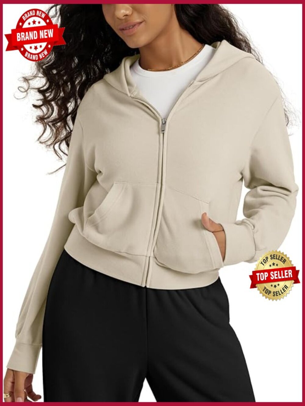 Women's Stretch Fleece Full Zip Cropped Hoodie with Pockets